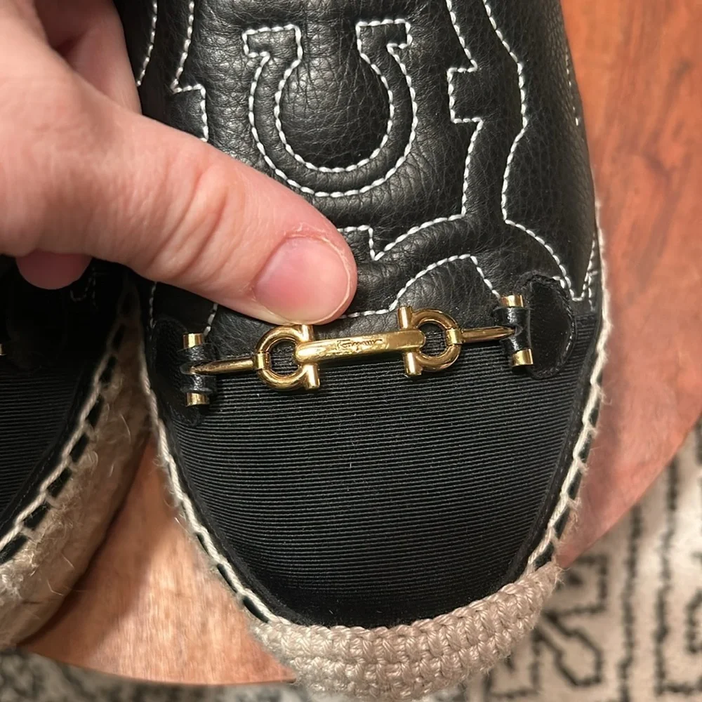 Salvador Ferragamo leather Kim Gal  Gancini Logo-Embroidered Espadrilles 6.5